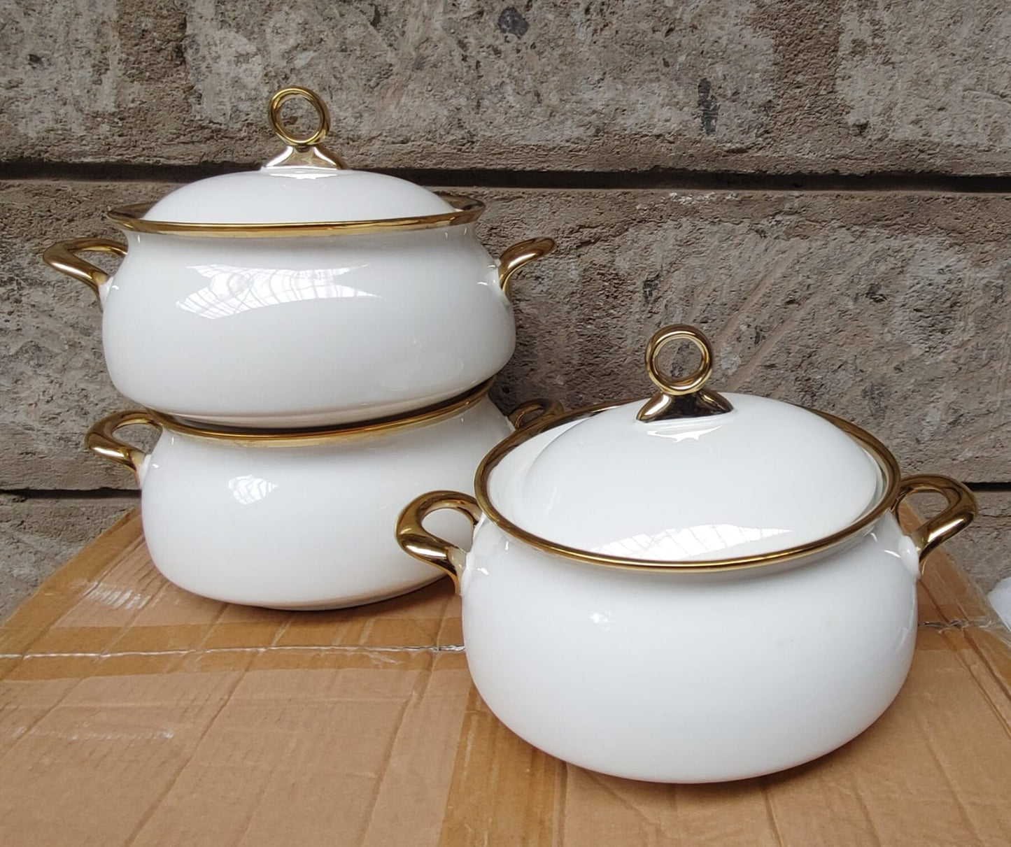 3pcs Bols de service en céramique crème