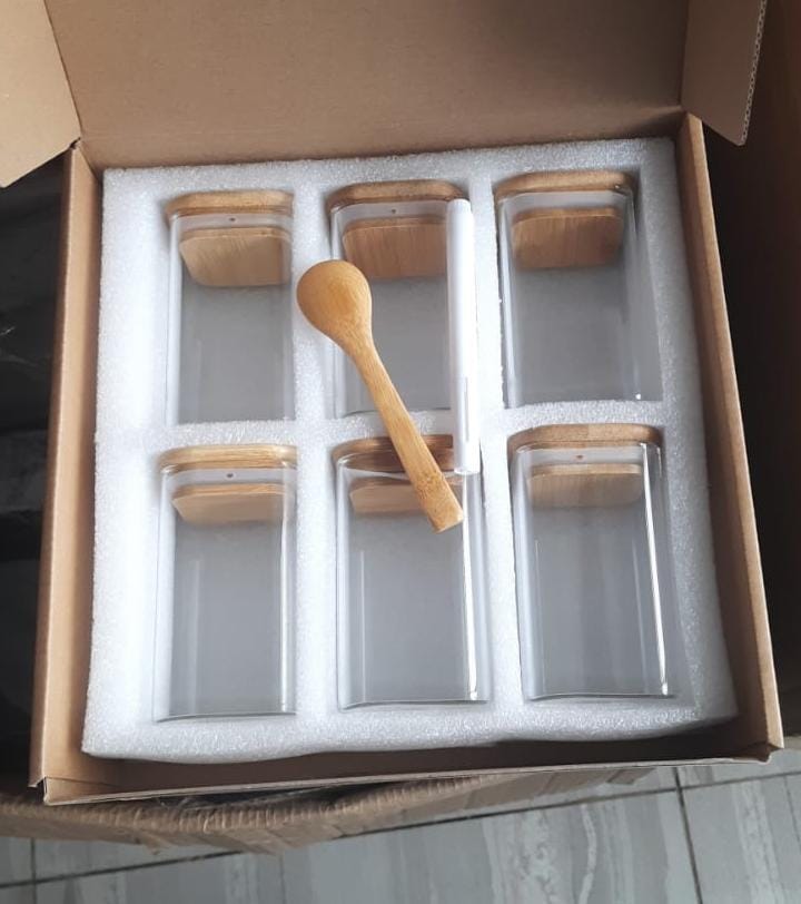 6 packs de bocaux avec couvercle en bambou