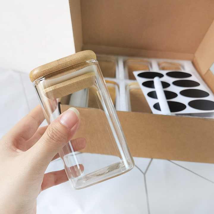 6 packs de bocaux avec couvercle en bambou