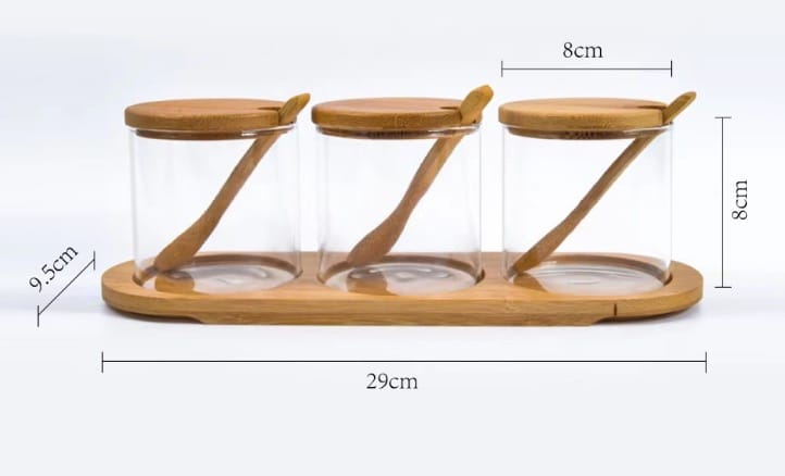 Set de 3 bocaux en verre avec couvercles en bambou