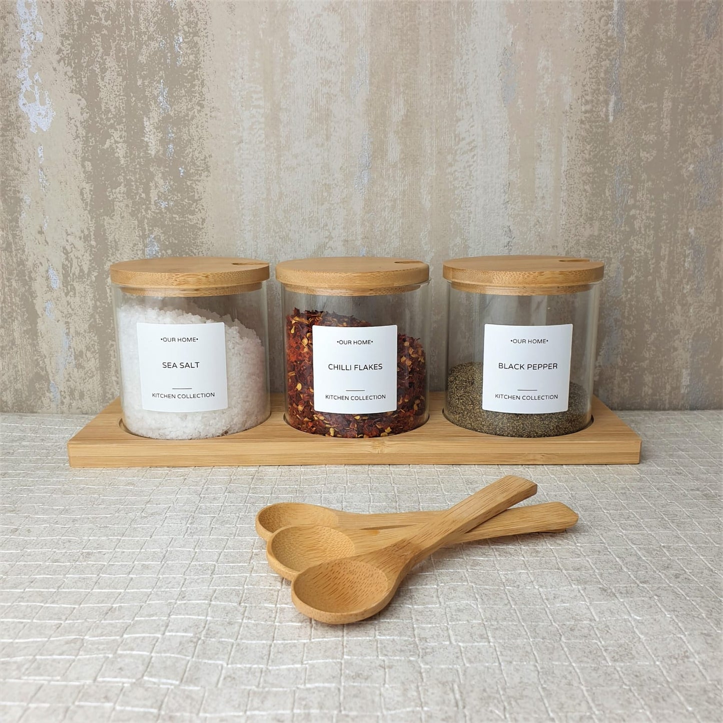 Set de 3 bocaux en verre avec couvercles en bambou