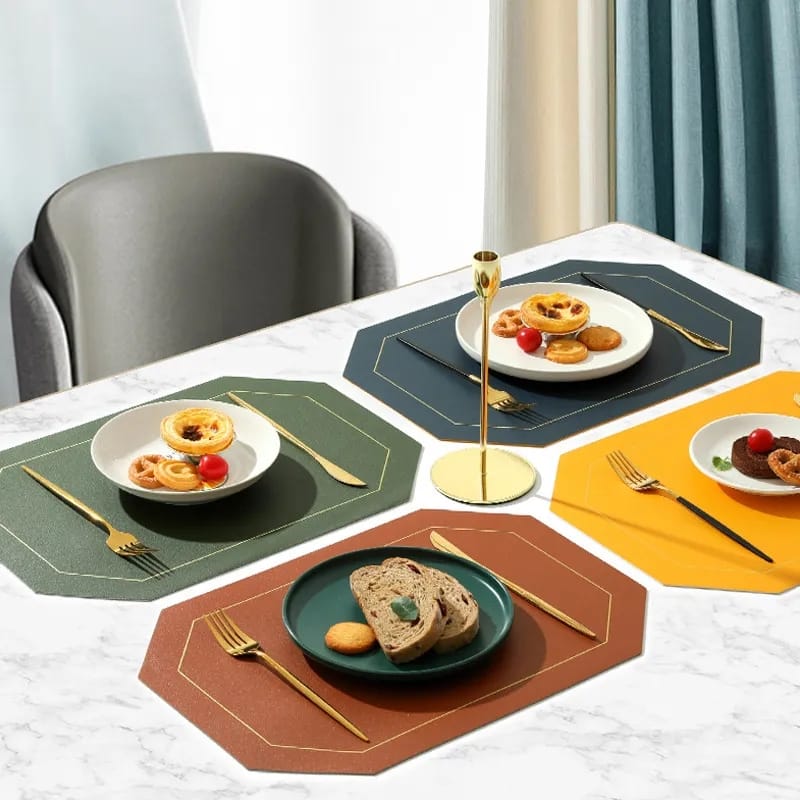 6pcs Sets de dessous de verre en cuir PU double face