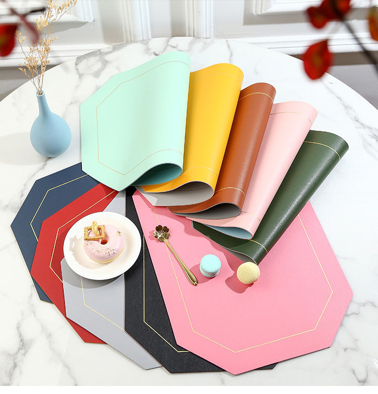 6pcs Sets de dessous de verre en cuir PU double face