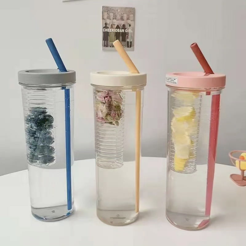 Bouteille d'eau 700 ml avec paille pliable