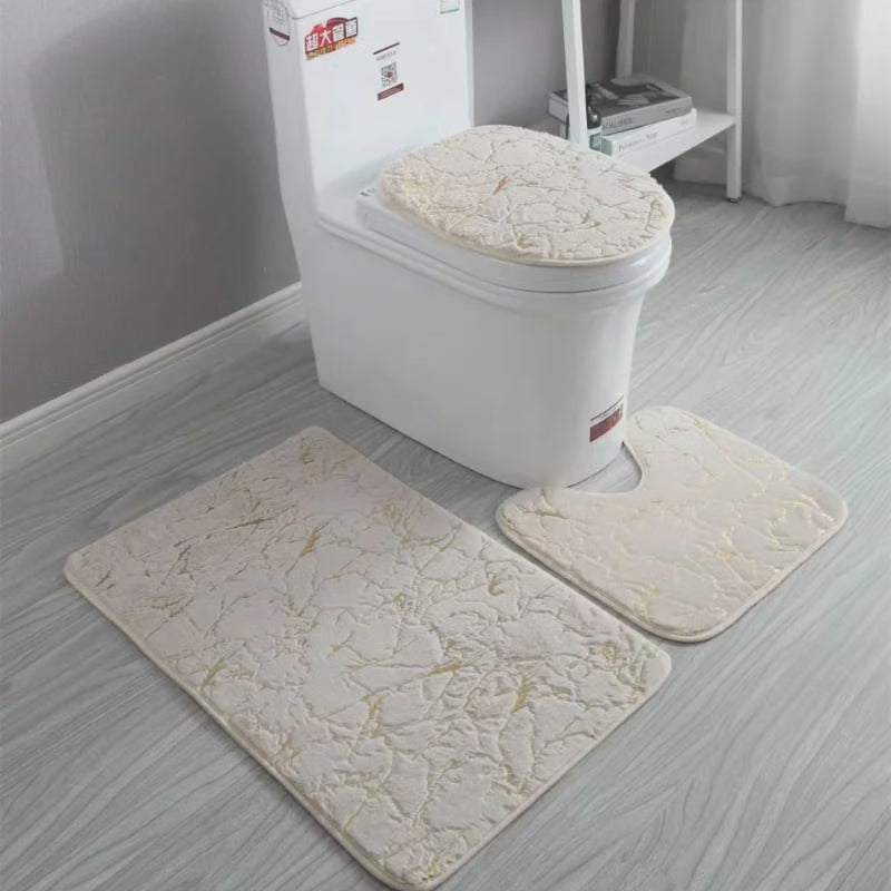 Tapis de salle de bain 3 pièces à motif marbré