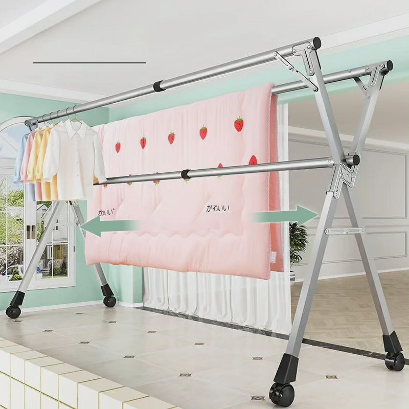 Cintre à vêtements pliable en acier inoxydable pour intérieur/balcon