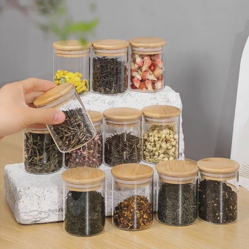12 bocaux en verre et stylo et étiquettes