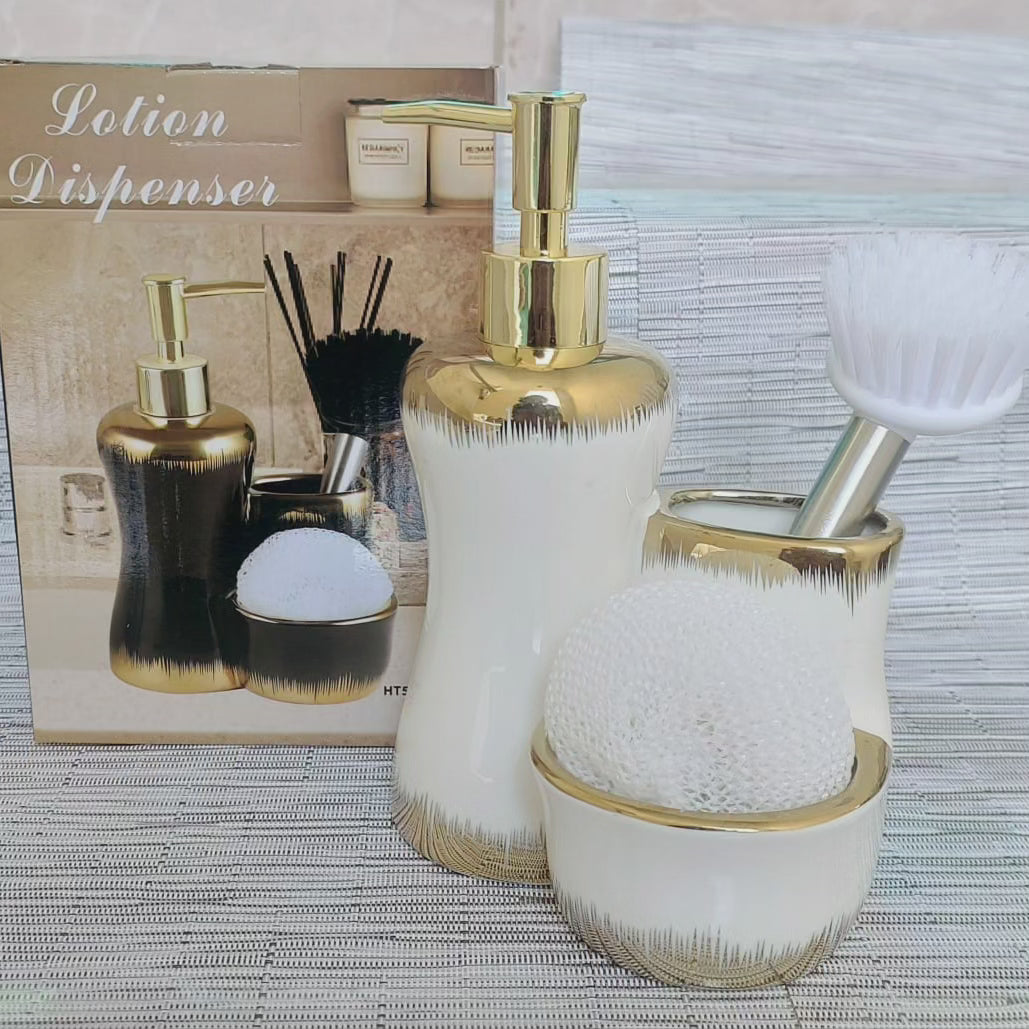 Distributeur de savon avec support pour pinceaux de maquillage
