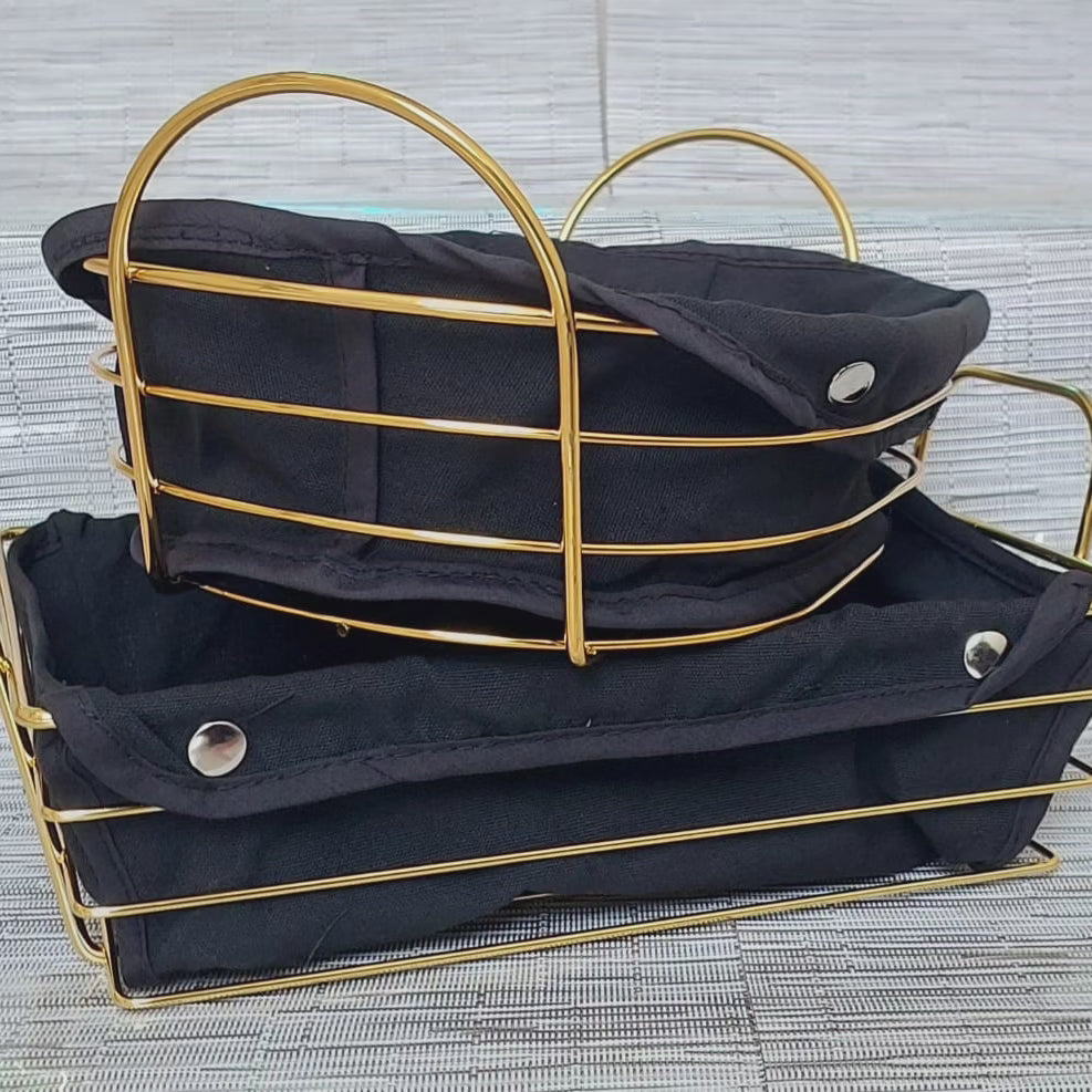Panier de rangement en tissu noir avec cadre en or