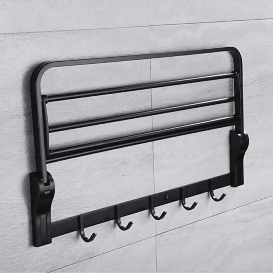 Support de Serviette de Salle de Bain Métallique Noir 50 cm