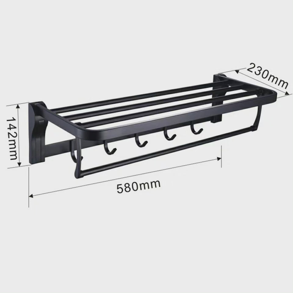 Support de Serviette de Salle de Bain Métallique Noir 50 cm