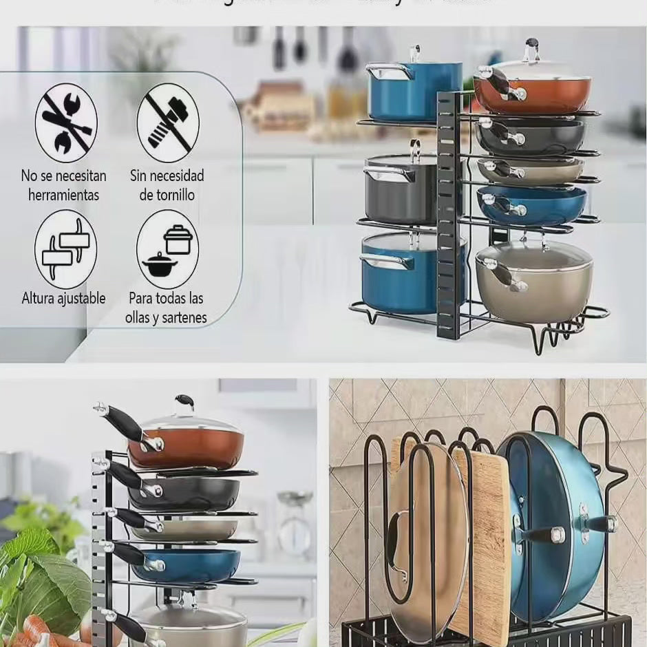 Râtelier à casseroles/couvercles de cuisine à 5 niveaux