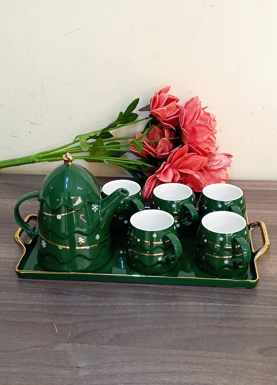 Ensemble de thé en céramique et plateau
