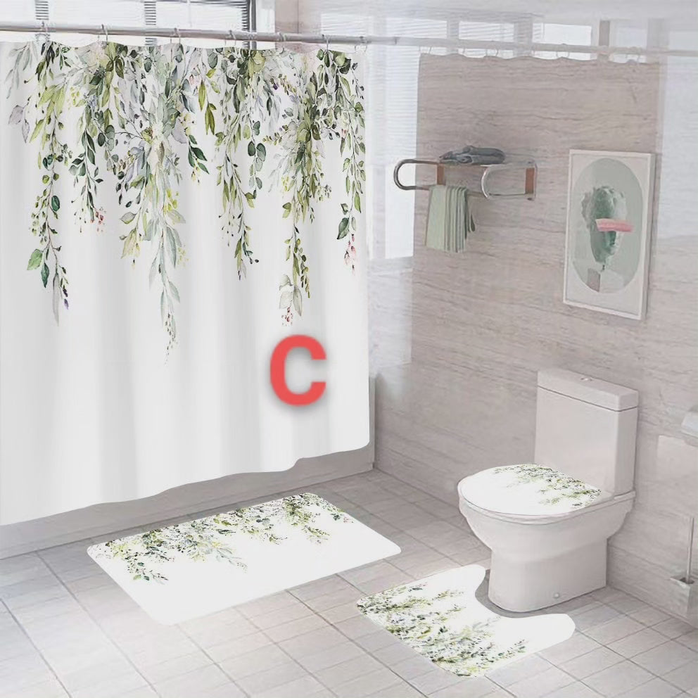Ensemble de rideau de douche 4 pièces avec tapis