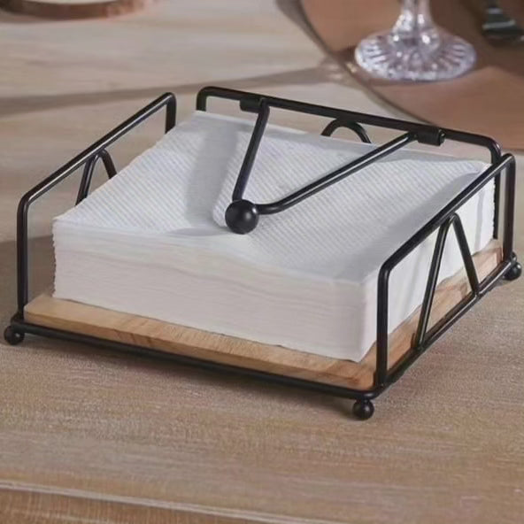 Support de serviette métallique avec base en bambou