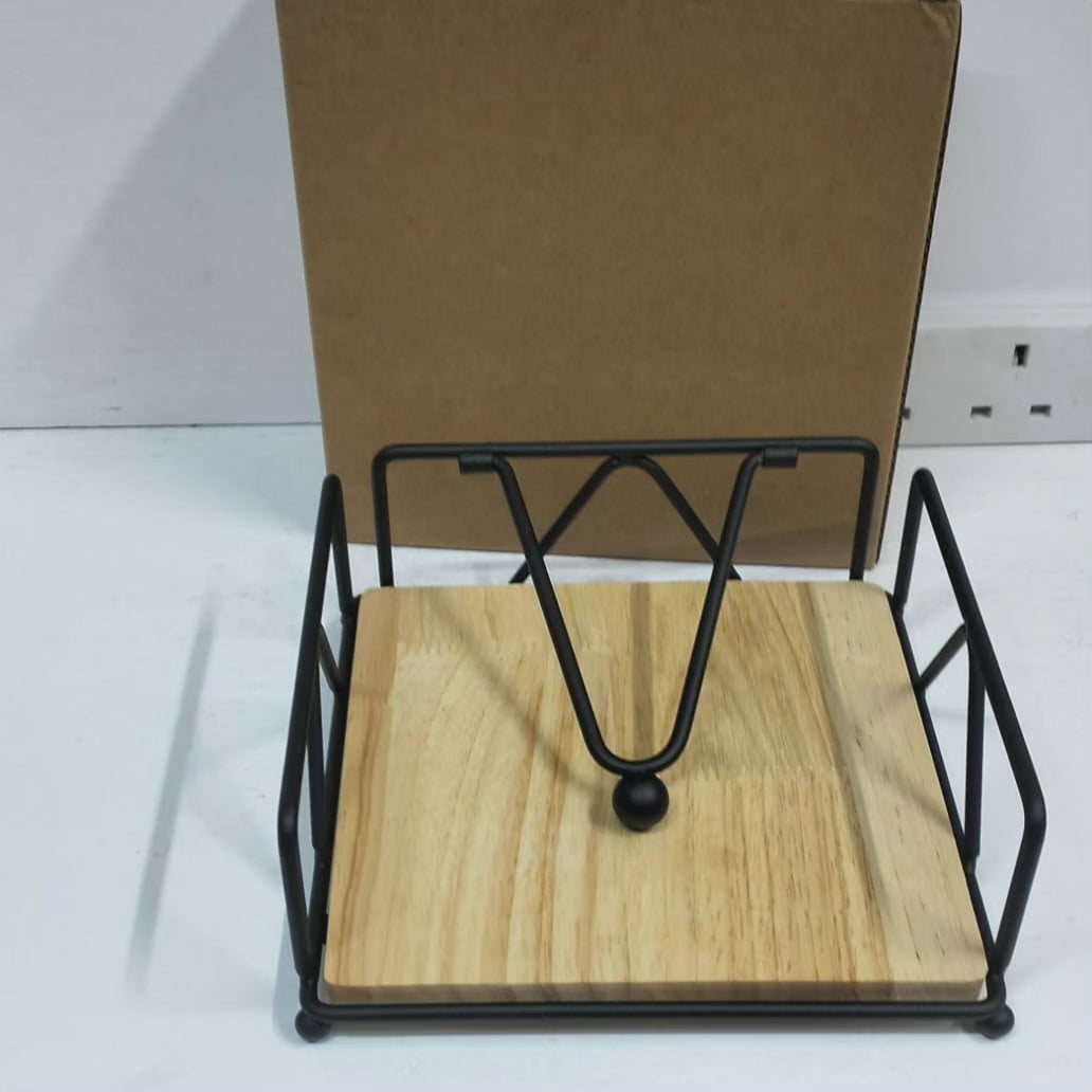 Support de serviette métallique avec base en bambou