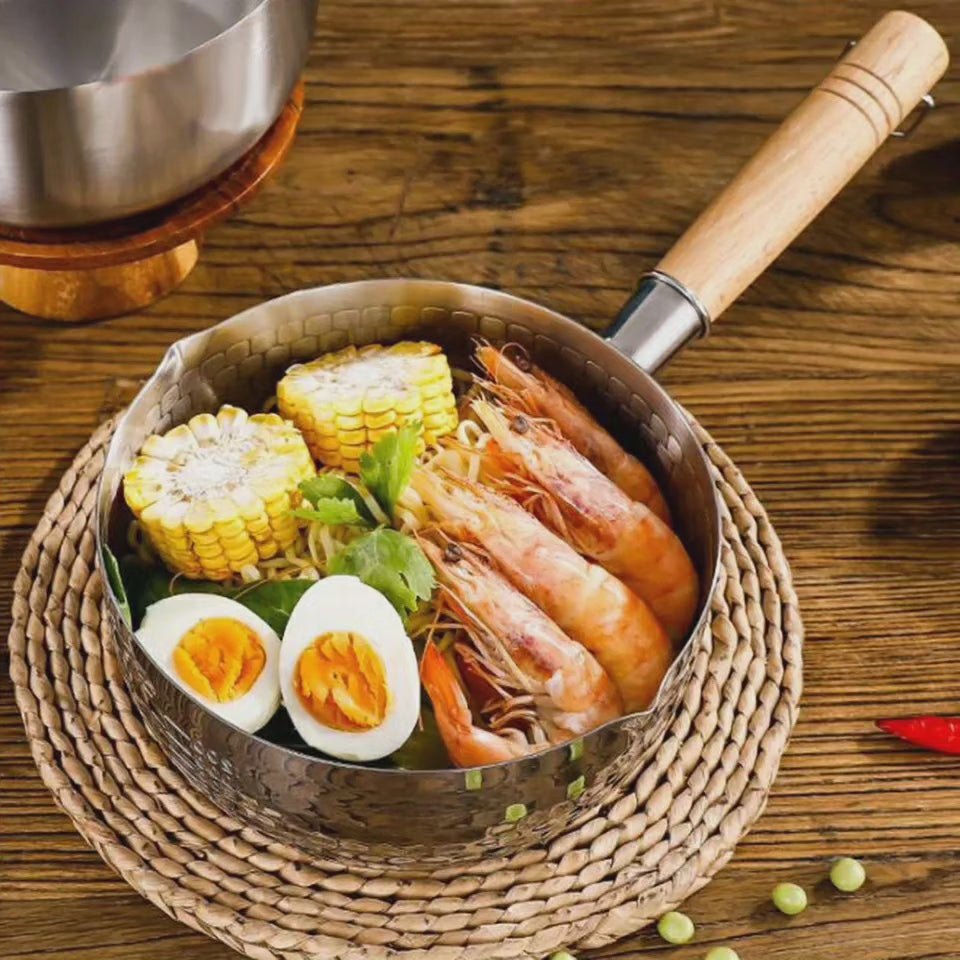 Ustensiles de cuisine en acier inoxydable Sufuria/Lait neige avec poignée en bois