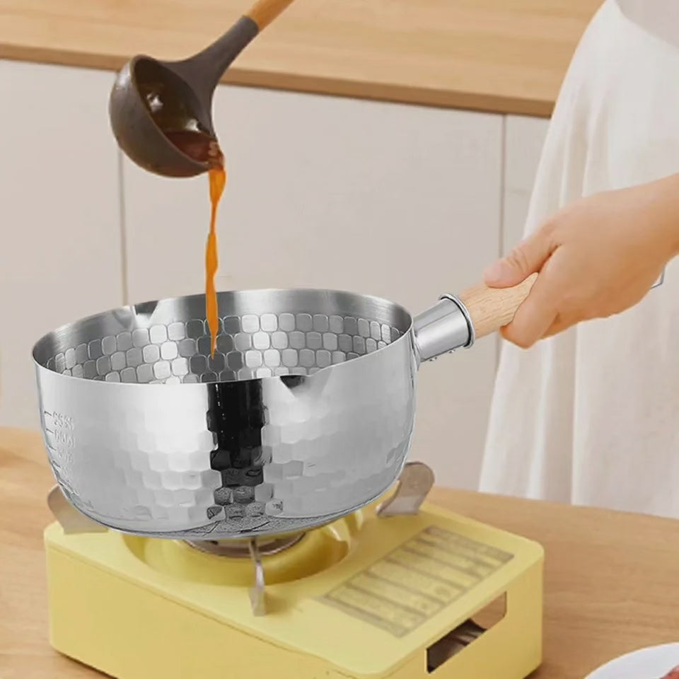 Ustensiles de cuisine en acier inoxydable Sufuria/Lait neige avec poignée en bois