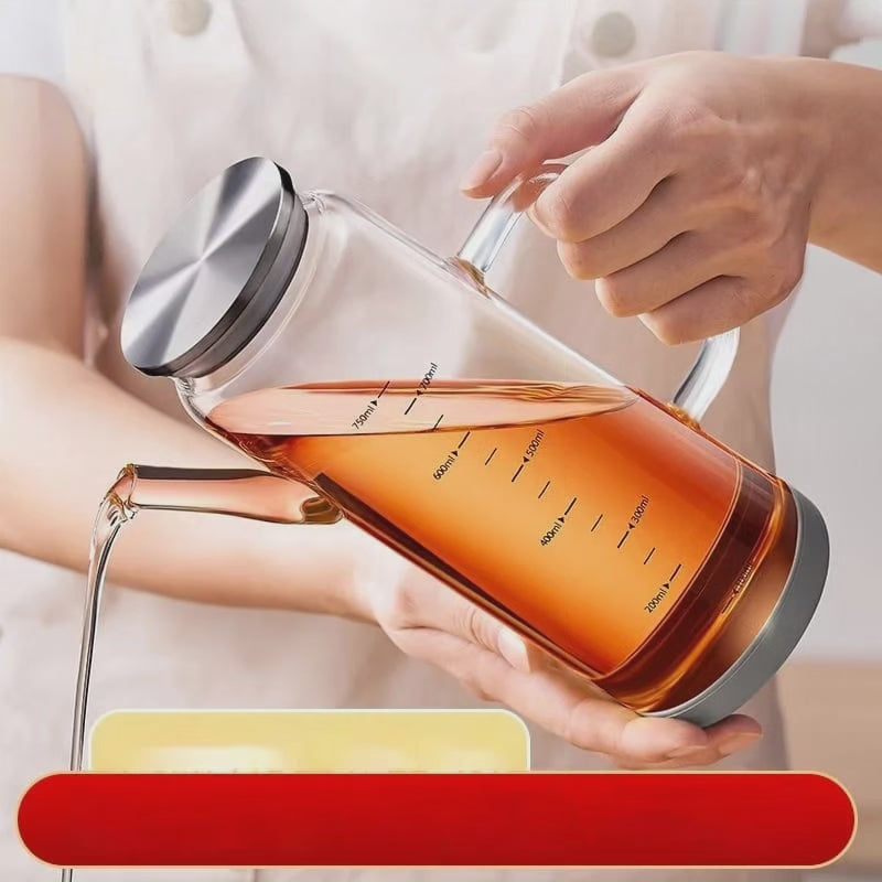 Distributeur/bol en verre pour huile/vinaigre avec couvercle en bambou et base en caoutchouc antidérapante avec autocollants d'étiquetage gratuits