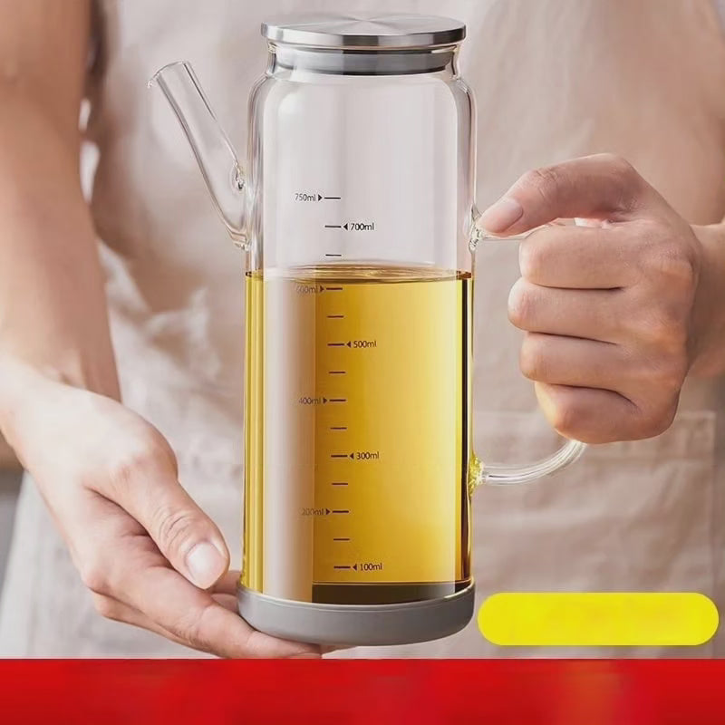 Distributeur/bol en verre pour huile/vinaigre avec couvercle en bambou et base en caoutchouc antidérapante avec autocollants d'étiquetage gratuits