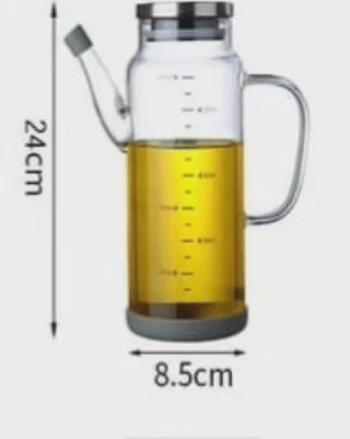 Distributeur/bol en verre pour huile/vinaigre avec couvercle en bambou et base en caoutchouc antidérapante avec autocollants d'étiquetage gratuits
