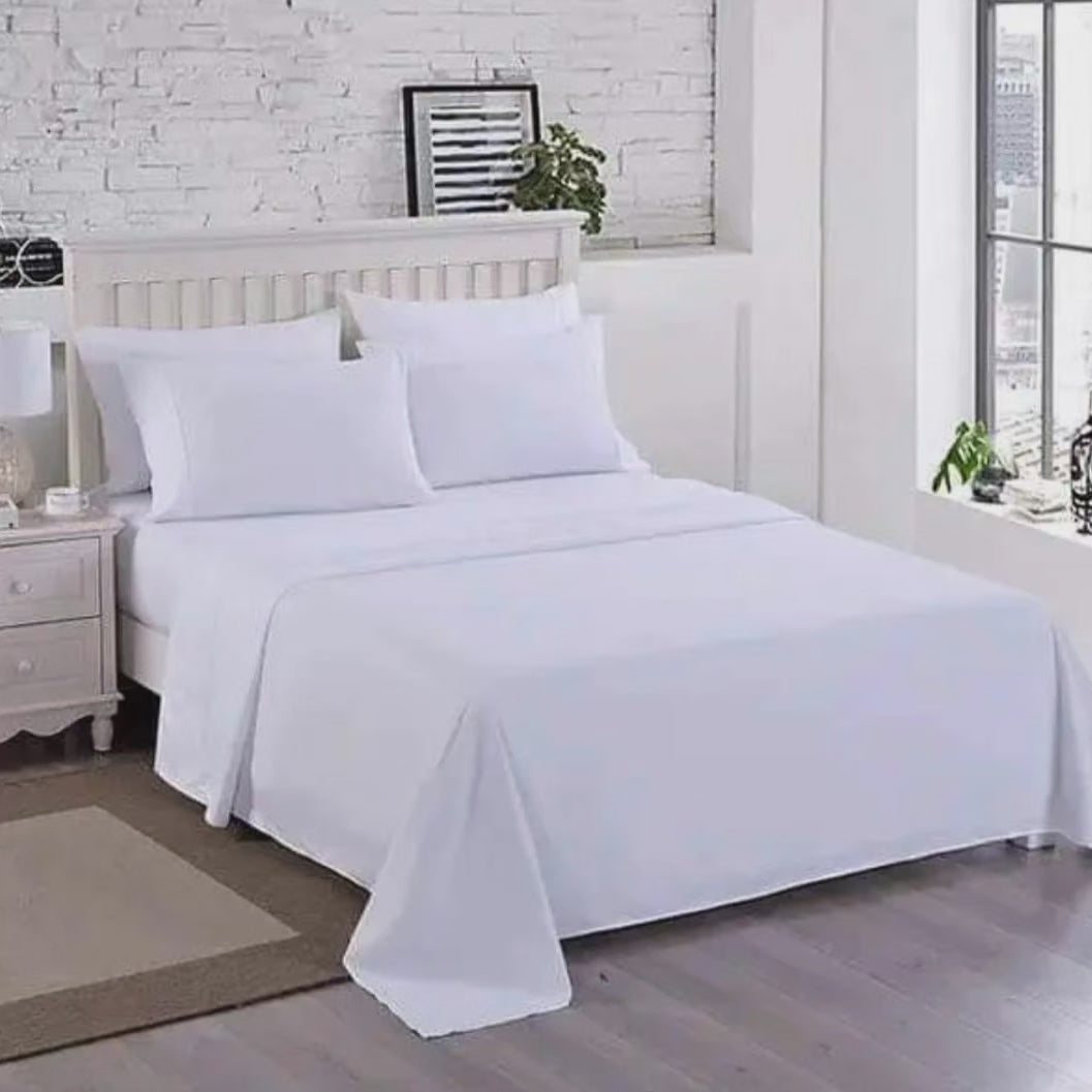 Draps de lit en coton blancs unis 6*6 2 avec 4 taies