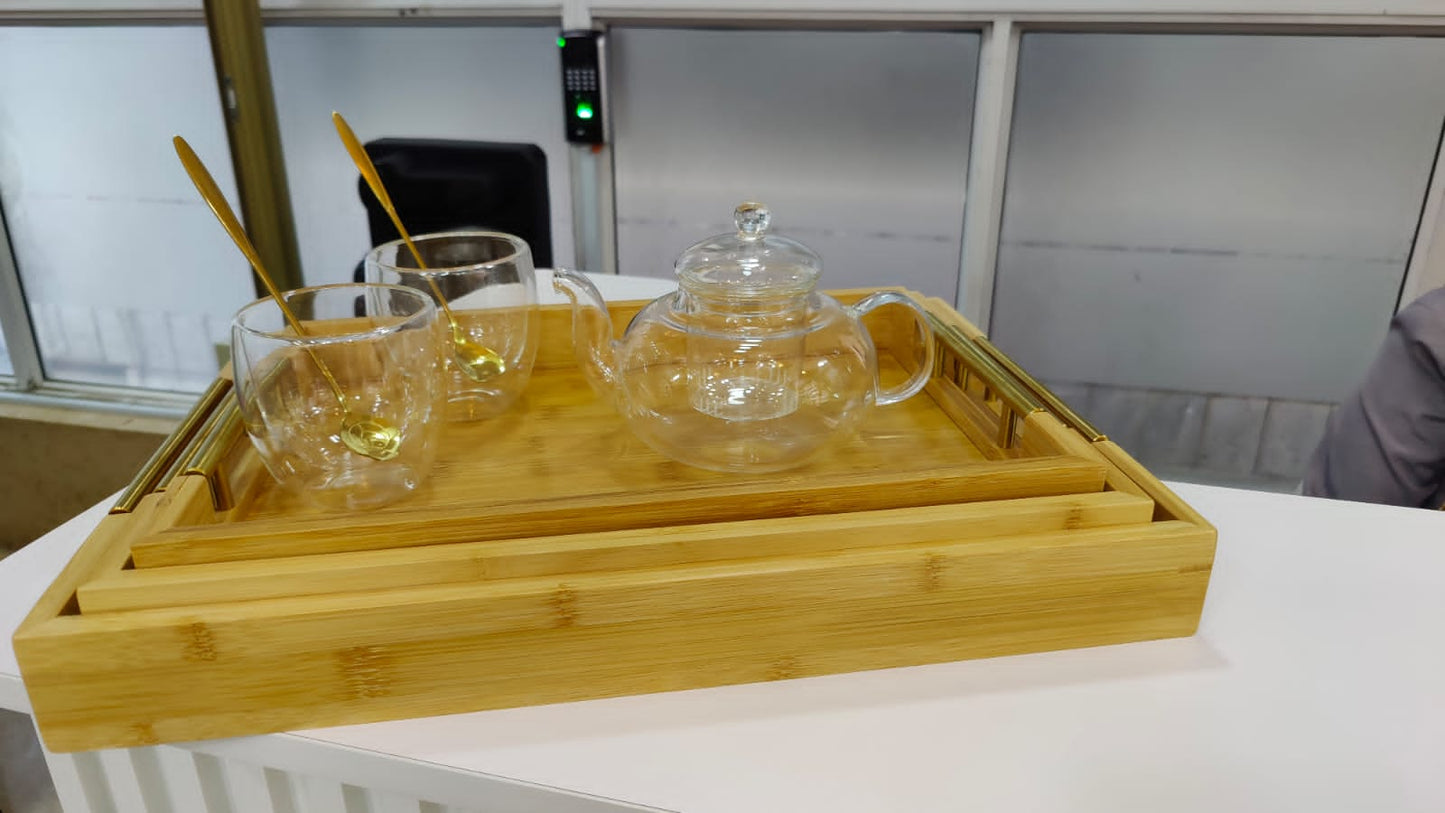 3Pc Plateaux de service en bambou NoirNov