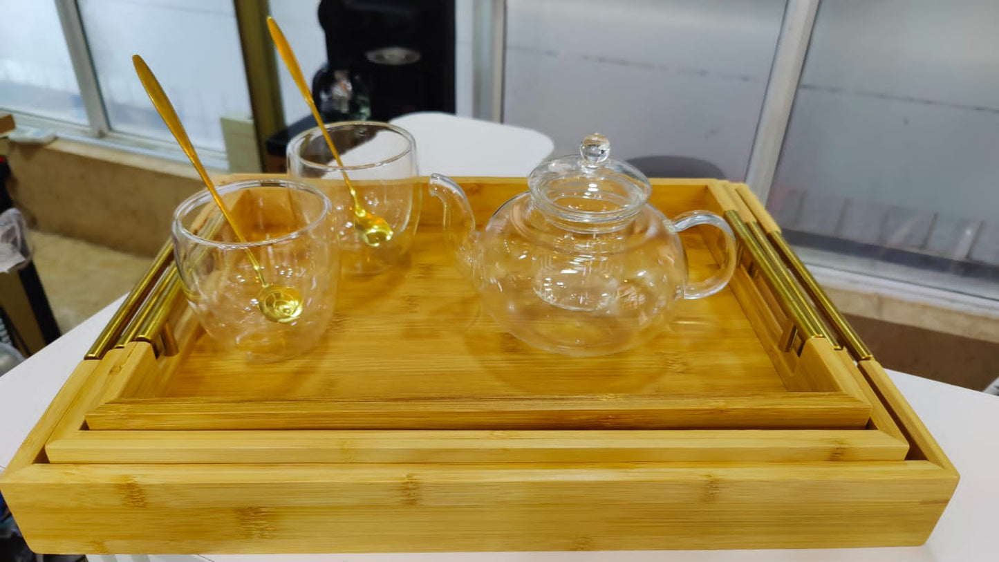 3Pc Plateaux de service en bambou NoirNov