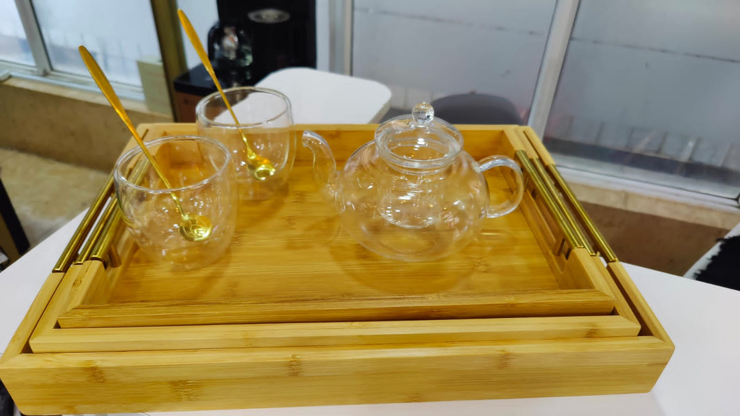3Pc Plateaux de service en bambou NoirNov