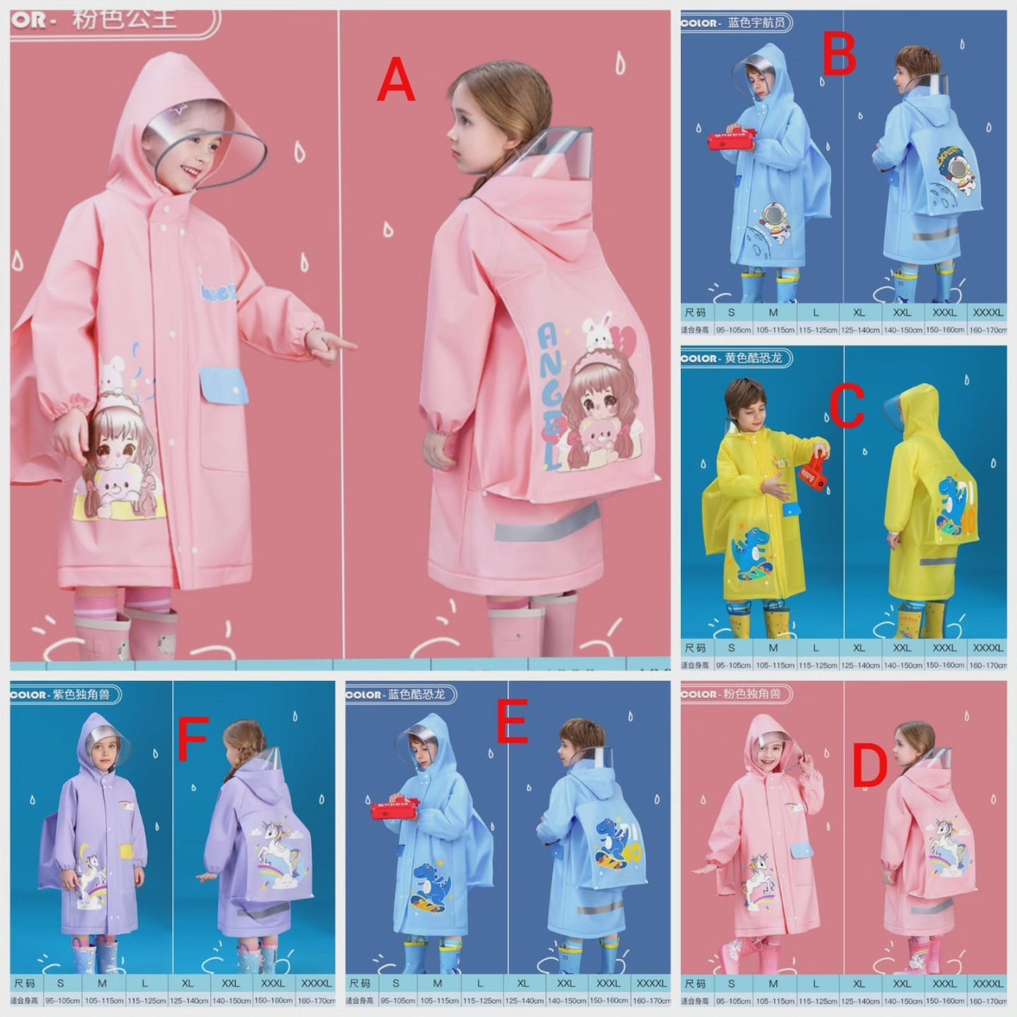 UNISEXE - Imperméables à thème cartoon pour enfants avec ouverture pour sac à dos + sacs de transport*