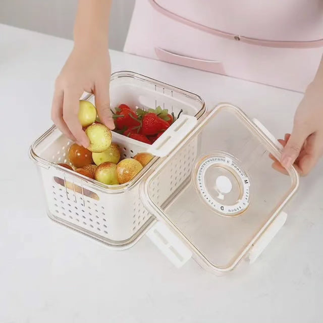 3 pcs Boîte de rangement hermétique pour réfrigérateur avec panier de drainage