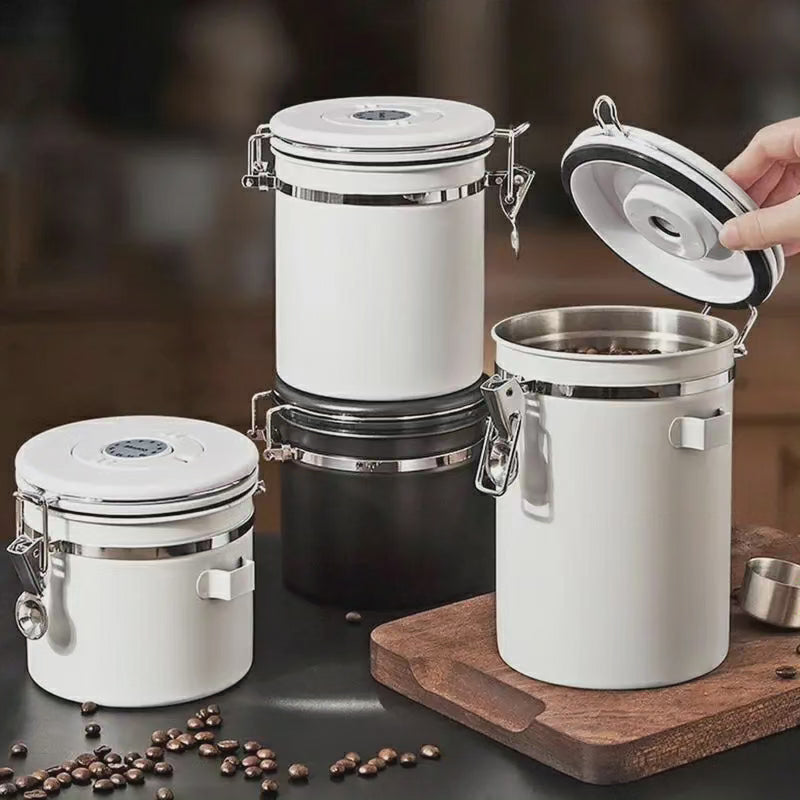 Conteneur de stockage alimentaire sous vide en acier inoxydable pour grains de café