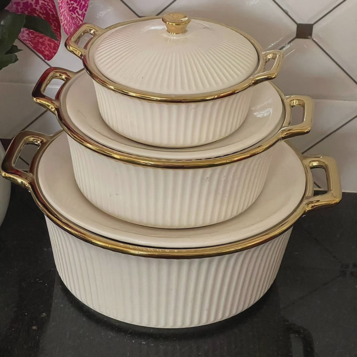 Plats de service striés ensemble de 3