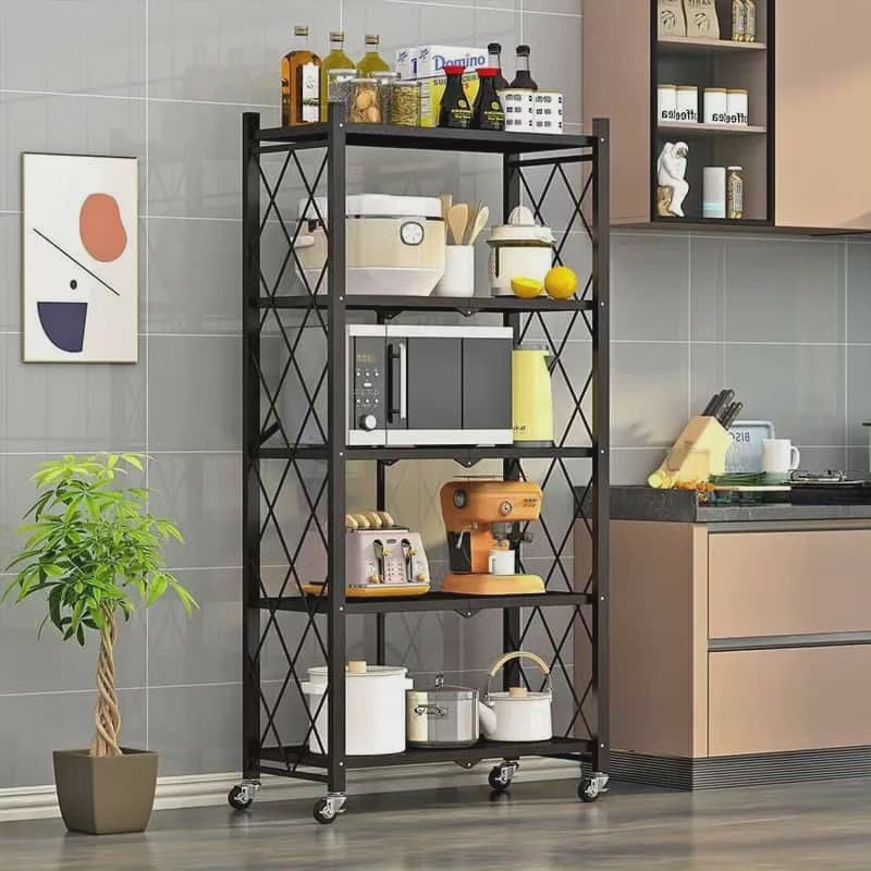 Étagère de rangement métallique pliable et mobile à 5 niveaux