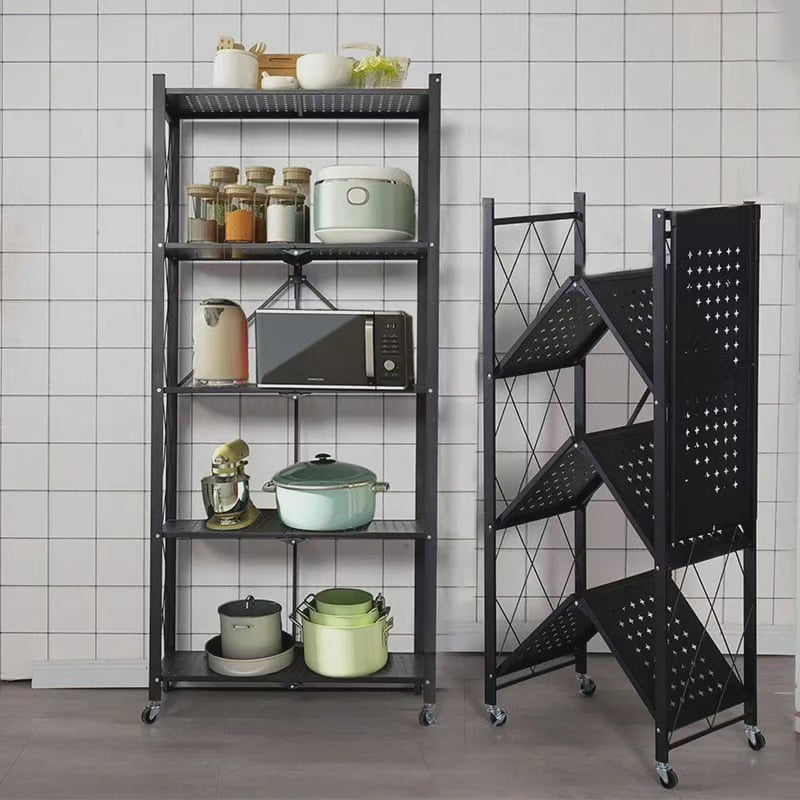 Étagère de rangement métallique pliable et mobile à 5 niveaux