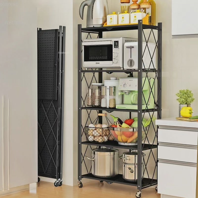 Étagère de rangement métallique pliable et mobile à 5 niveaux