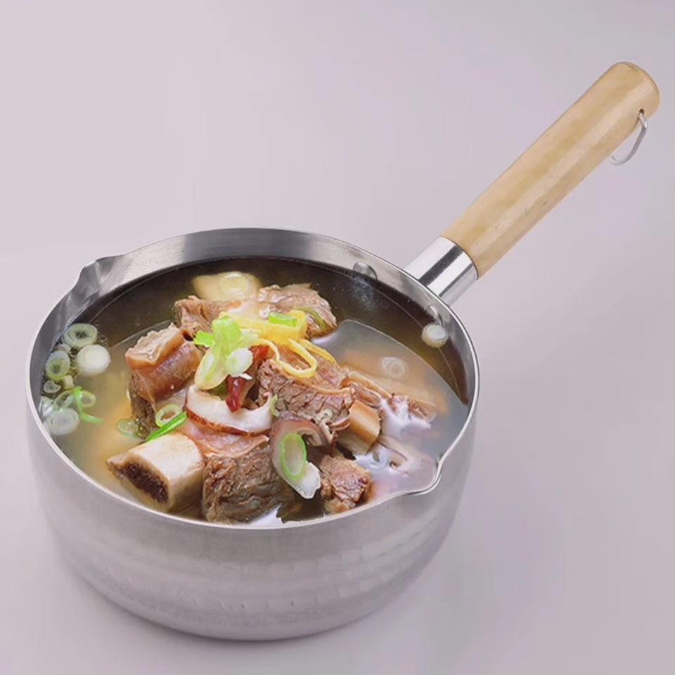 Pot à soupe de lait en aluminium de 2 litres avec poignée en bois