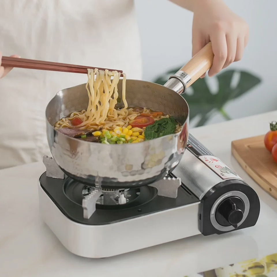 Pot à soupe de lait en aluminium de 2 litres avec poignée en bois