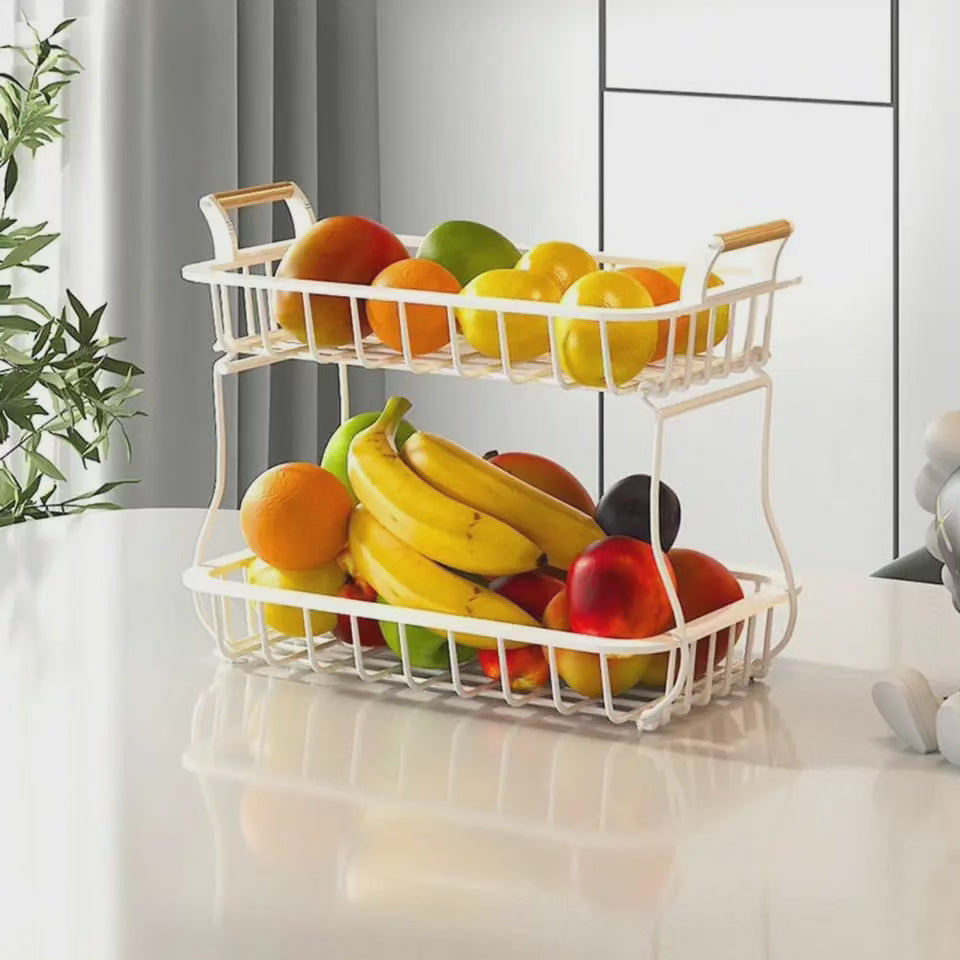 Étagère à fruits métallique détachable à 2 niveaux