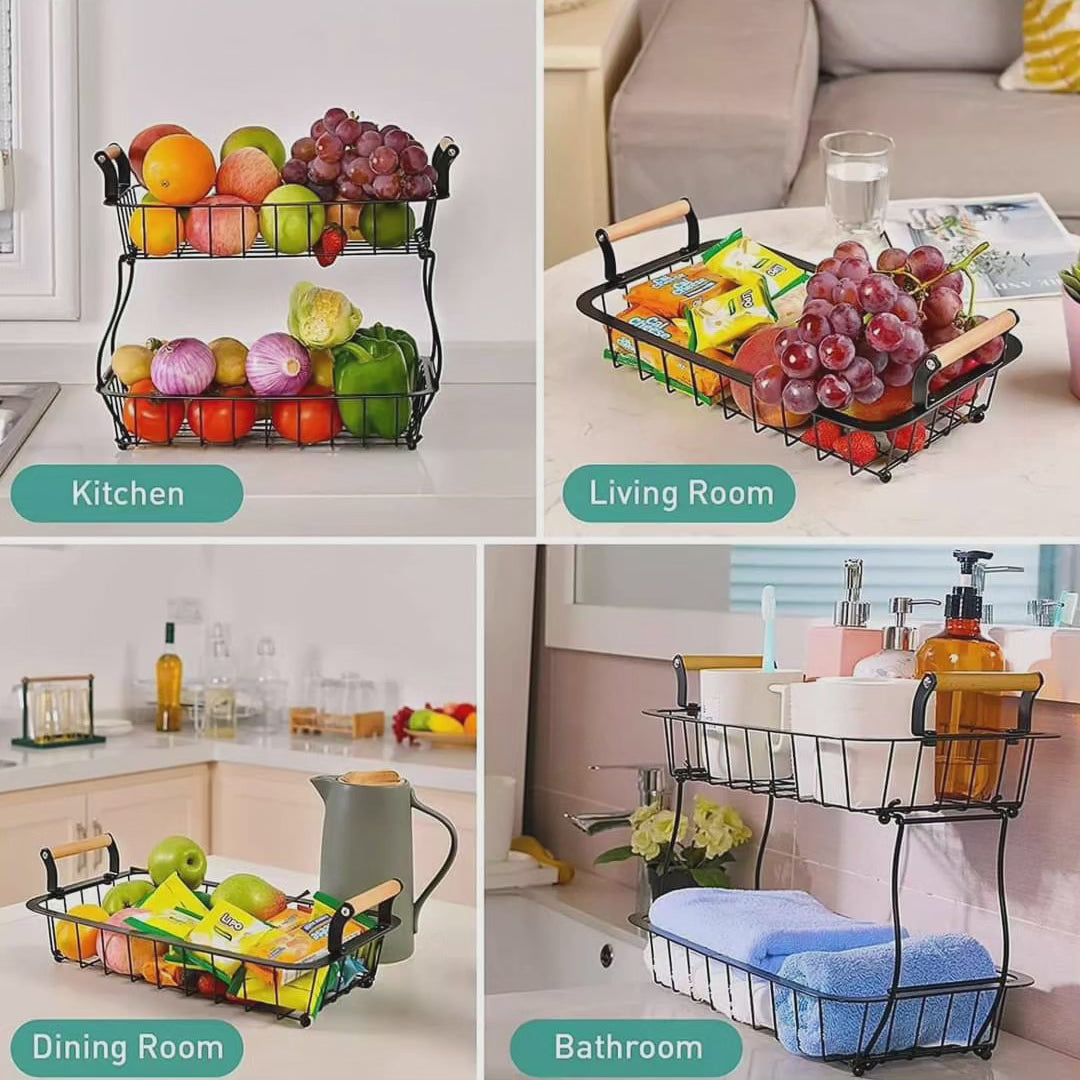 Étagère à fruits métallique détachable à 2 niveaux