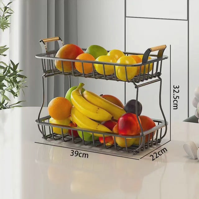 Étagère à fruits métallique détachable à 2 niveaux