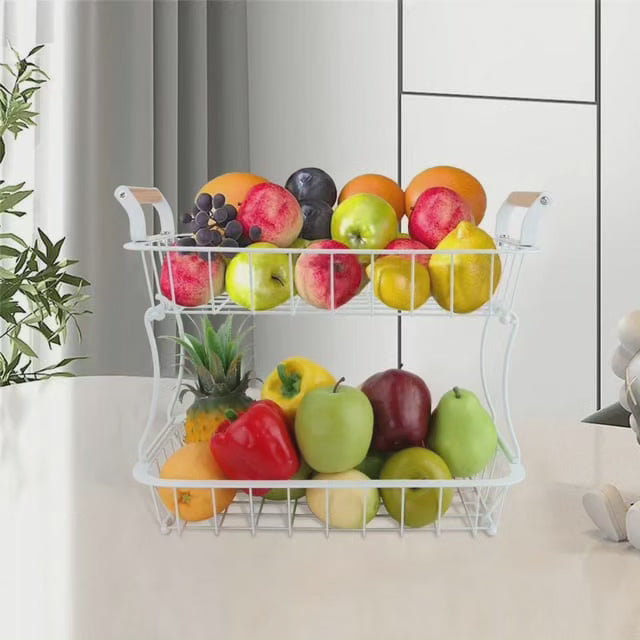 Étagère à fruits métallique détachable à 2 niveaux