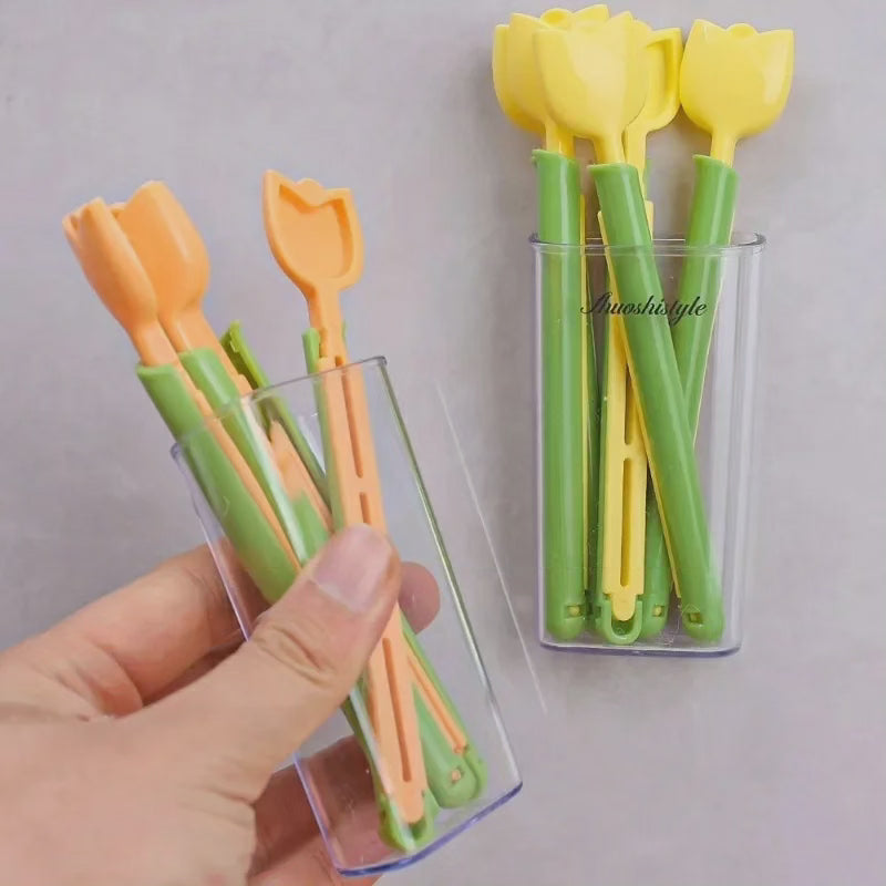 Ensemble de 5 clips de rangement alimentaire magnétiques en forme de tulipe pour réfrigérateur