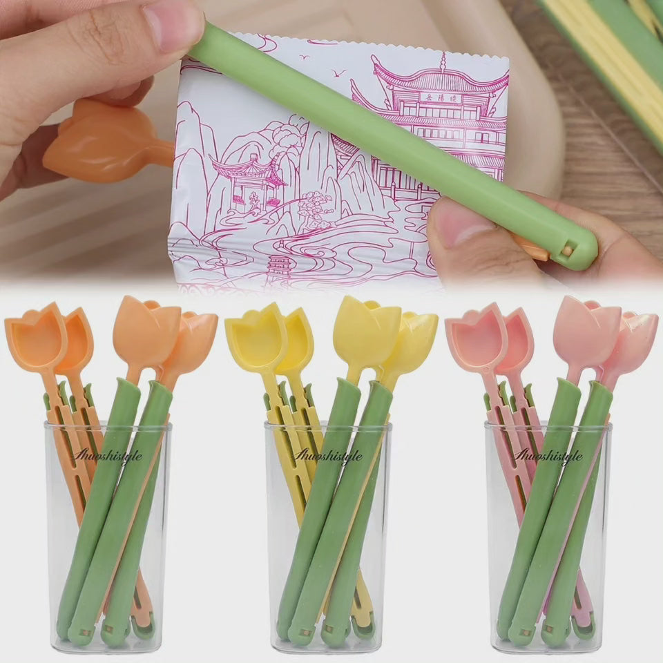 Ensemble de 5 clips de rangement alimentaire magnétiques en forme de tulipe pour réfrigérateur