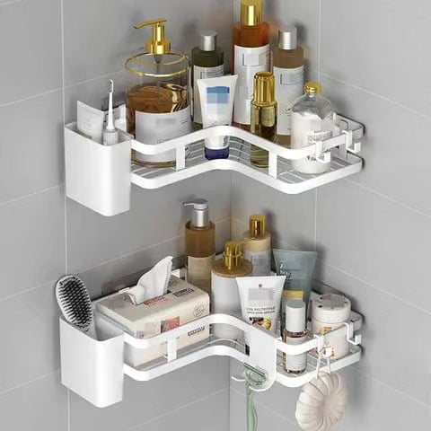 2pcs Support de Douche de Salle de Bain avec Bandes Adhésives Autofixantes