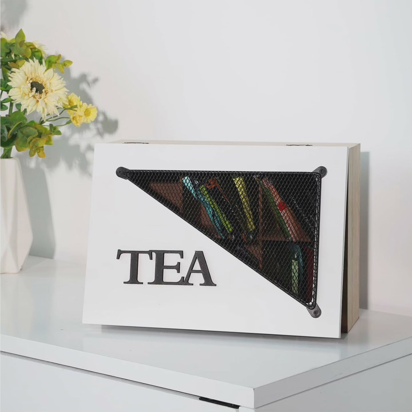 Organisateur en bois pour sachets de thé/café à 6 compartiments