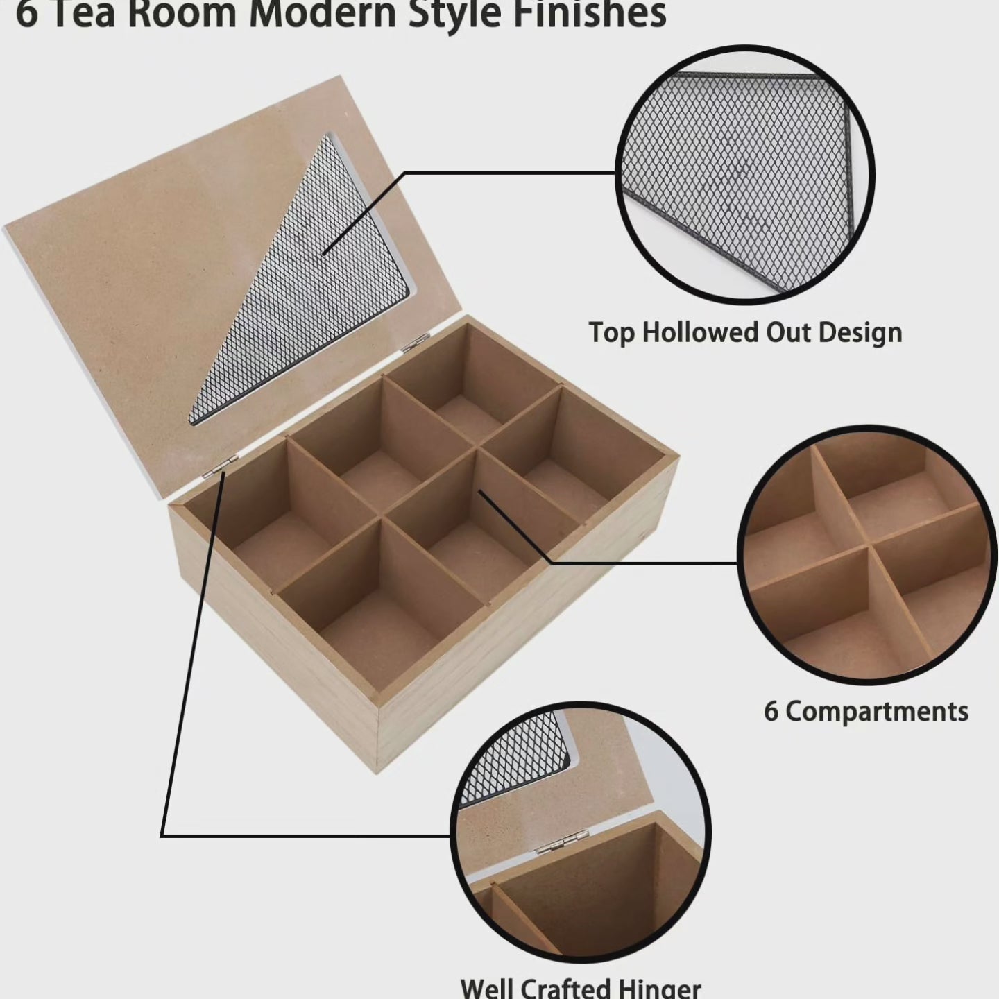 Organisateur en bois pour sachets de thé/café à 6 compartiments