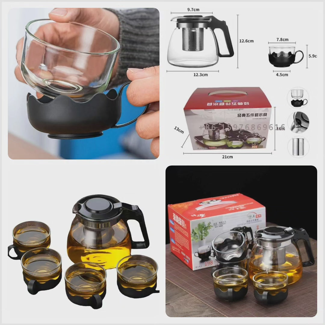 Set de thé infuseur en verre transparent résistant à la chaleur de 5 pièces