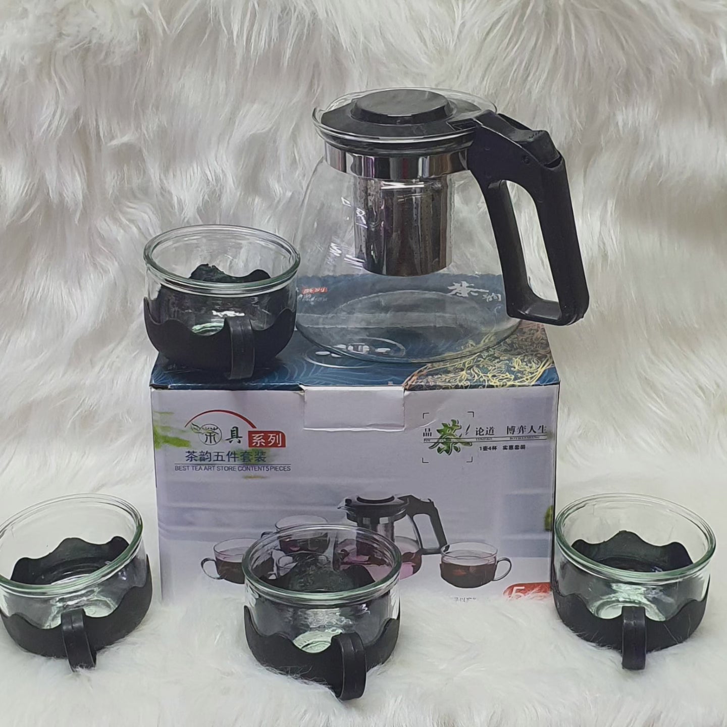 Set de thé infuseur en verre transparent résistant à la chaleur de 5 pièces