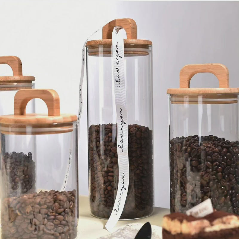 2150ml Bocal en verre borosilicate pour spaghetti avec couvercle en bambou